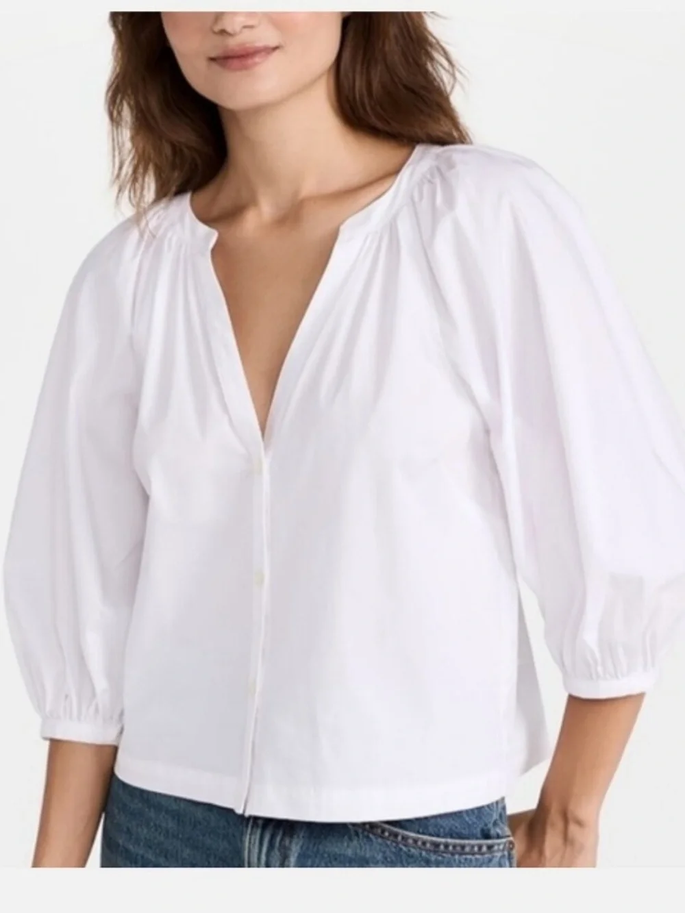 BOGO! Staud Dill Blouse Stretch Cotton Poplin Button Front White Size XS